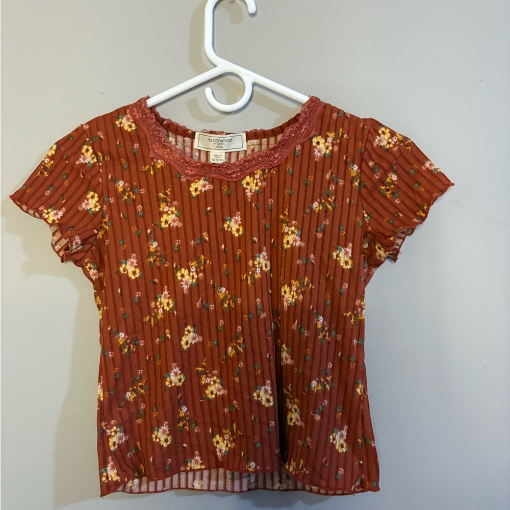 Floral Rust Top with Lace Trim